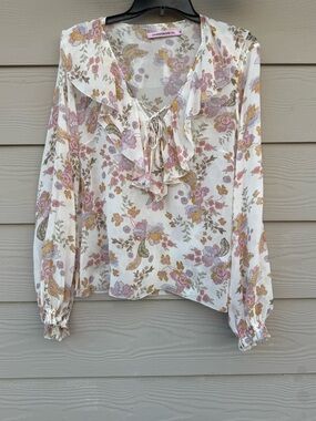 Hansen & Gretel Floral Ruffle Tie-Neck Blouse
